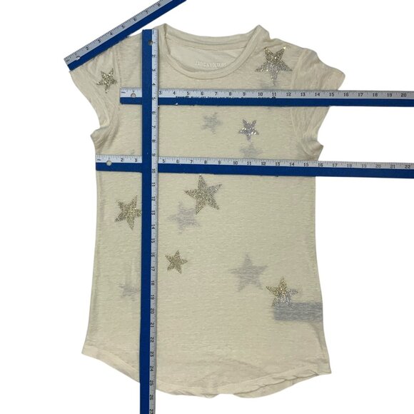Zadig & Voltaire Skinny Stars Strass Tee Shirt Top XS Cream Embellished Linen - Picture 5 of 13